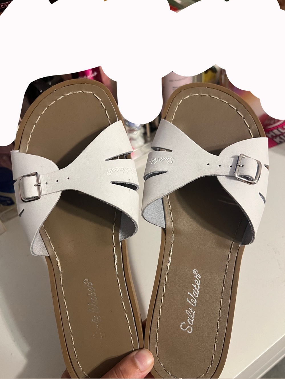 Salt Water Sandals White Leather Slide Sandals - Women